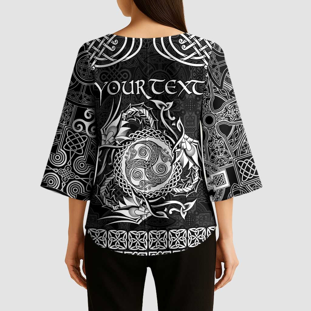 Personalized Montgomeryshire Sir Drefaldwyn Kimono Sleeve Blouse Black Water Triskele Celtic-inspired - Wonder Print Shop