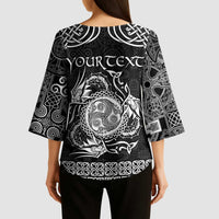 Personalized Montgomeryshire Sir Drefaldwyn Kimono Sleeve Blouse Black Water Triskele Celtic-inspired - Wonder Print Shop