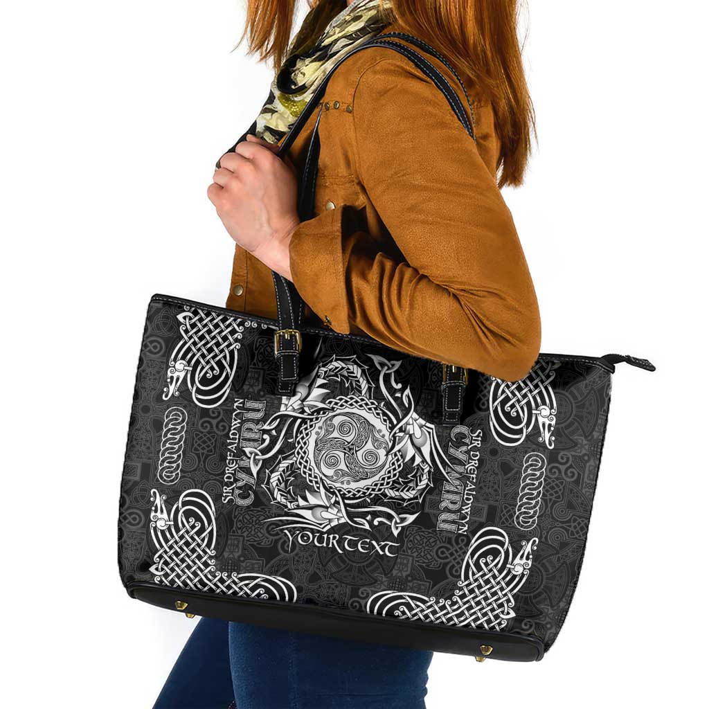 Personalized Montgomeryshire Sir Drefaldwyn Leather Tote Bag Black Water Triskele Celtic-inspired - Wonder Print Shop