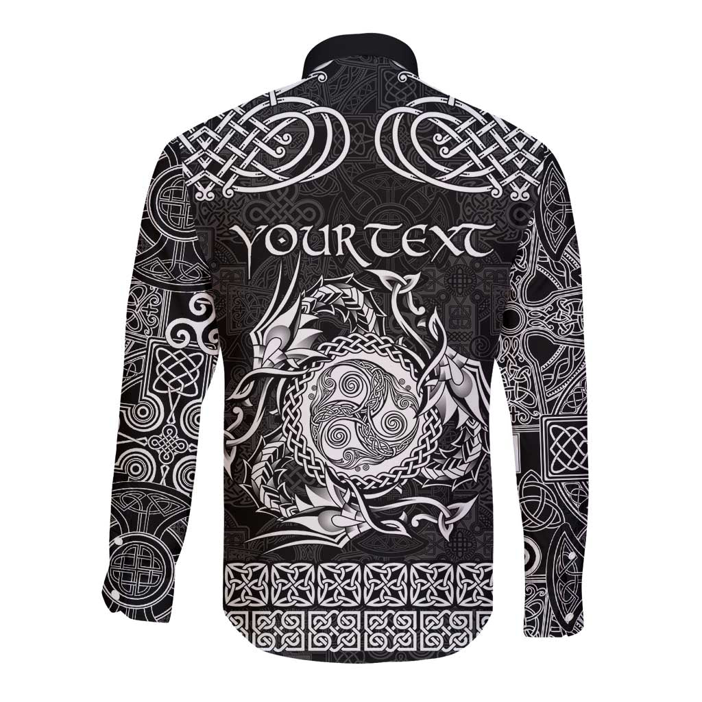 Personalized Montgomeryshire Sir Drefaldwyn Long Sleeve Button Shirt Black Water Triskele Celtic-inspired - Wonder Print Shop