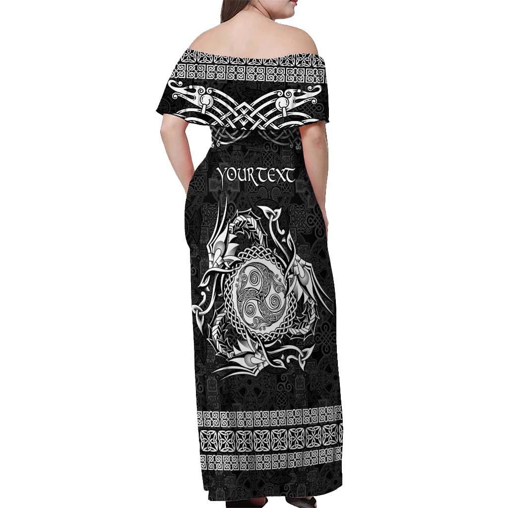 Personalized Montgomeryshire Sir Drefaldwyn Off Shoulder Maxi Dress Black Water Triskele Celtic-inspired - Wonder Print Shop