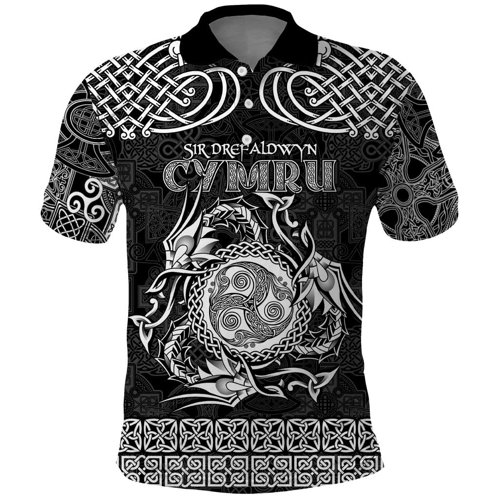Personalized Montgomeryshire Sir Drefaldwyn Polo Shirt Black Water Triskele Celtic-inspired - Wonder Print Shop