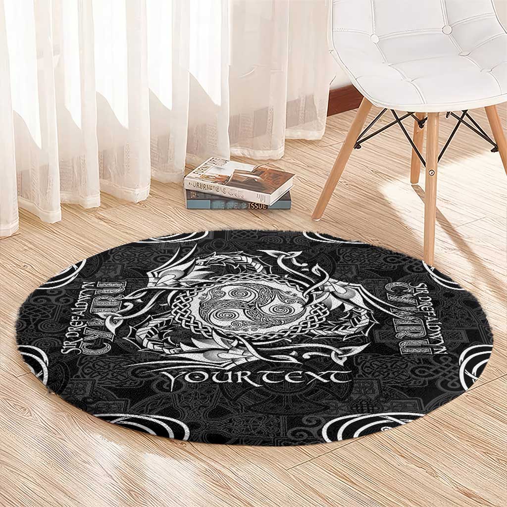 Personalized Montgomeryshire Sir Drefaldwyn Round Carpet Black Water Triskele Celtic-inspired - Wonder Print Shop