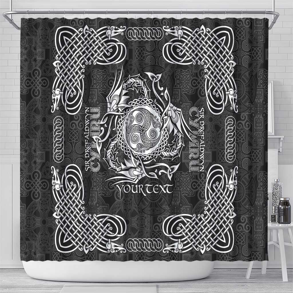 Personalized Montgomeryshire Sir Drefaldwyn Shower Curtain Black Water Triskele Celtic-inspired - Wonder Print Shop