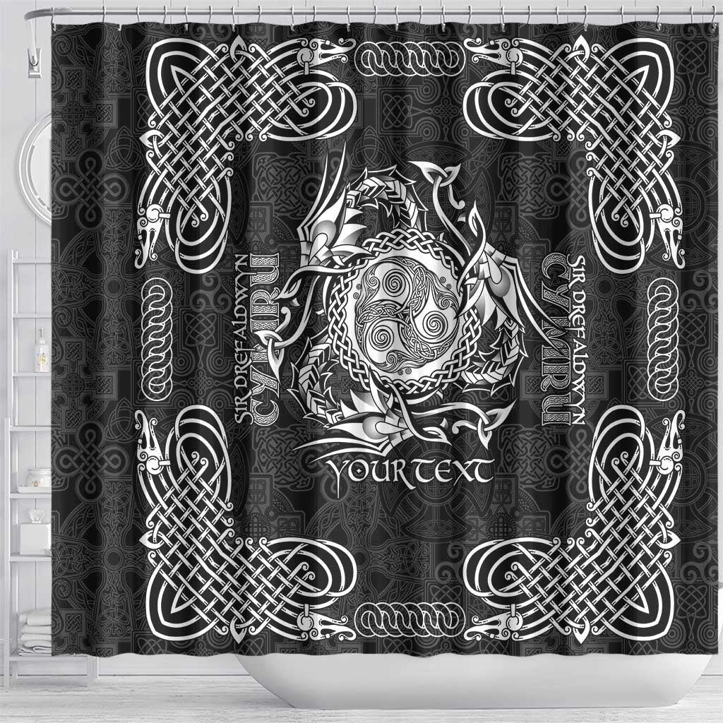 Personalized Montgomeryshire Sir Drefaldwyn Shower Curtain Black Water Triskele Celtic-inspired - Wonder Print Shop