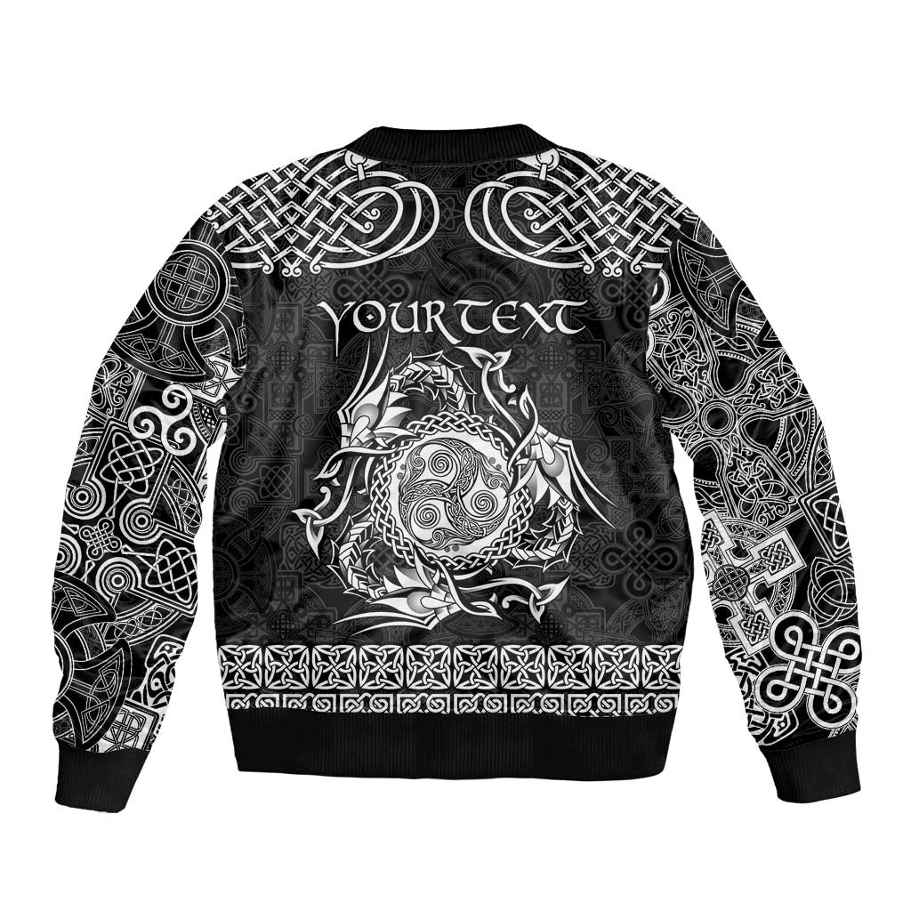 Personalized Montgomeryshire Sir Drefaldwyn Sleeve Zip Bomber Jacket Black Water Triskele Celtic-inspired - Wonder Print Shop