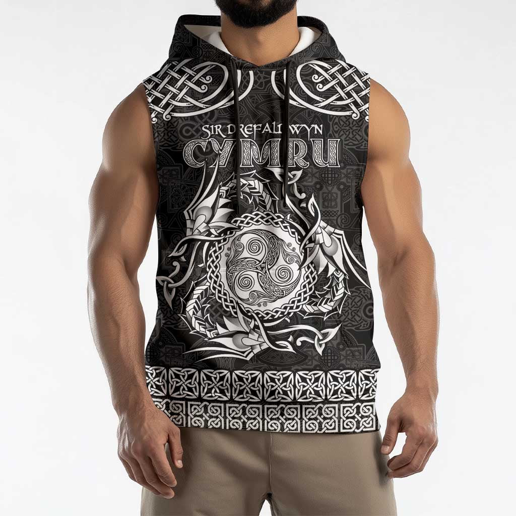 Personalized Montgomeryshire Sir Drefaldwyn Sleeveless Hoodie Black Water Triskele Celtic-inspired - Wonder Print Shop