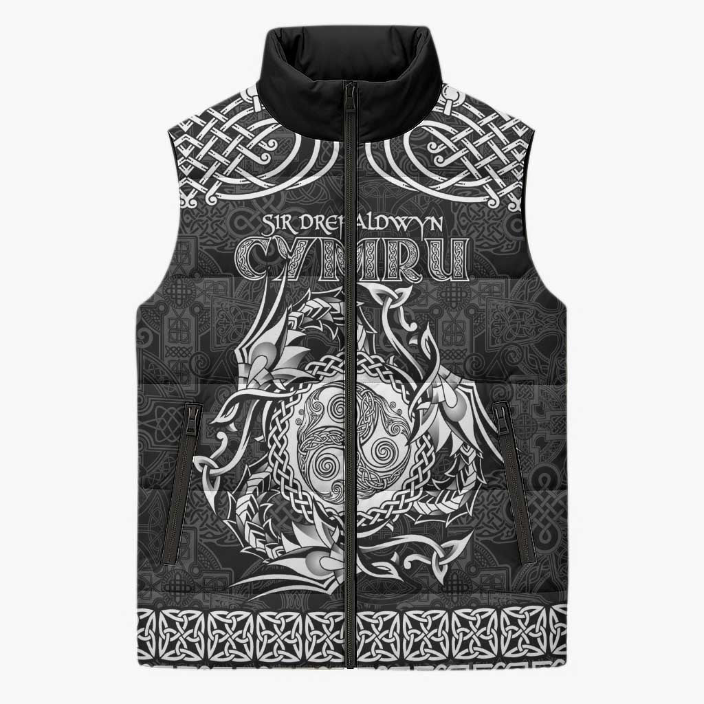 Personalized Montgomeryshire Sir Drefaldwyn Sleeveless Puffer Jacket Black Water Triskele Celtic-inspired - Wonder Print Shop