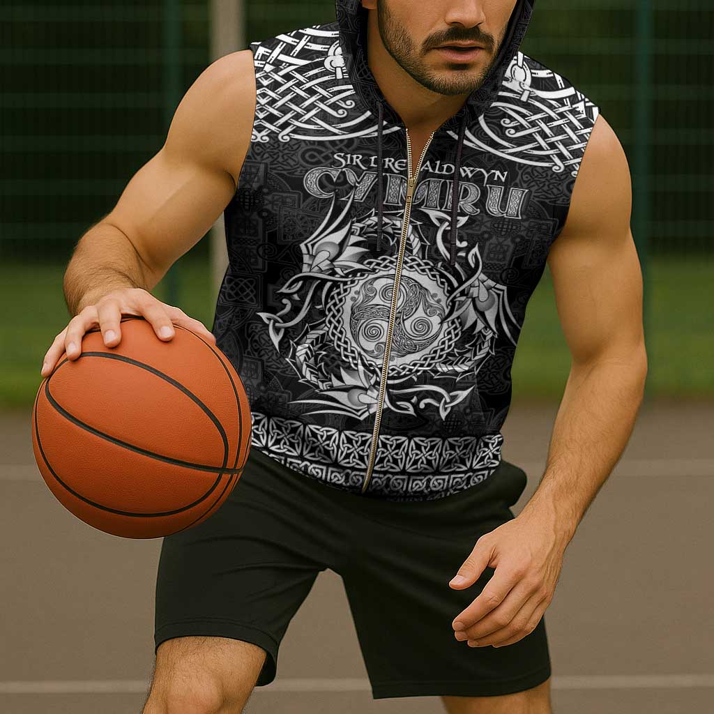 Personalized Montgomeryshire Sir Drefaldwyn Sleeveless Zip Hoodie Black Water Triskele Celtic-inspired - Wonder Print Shop