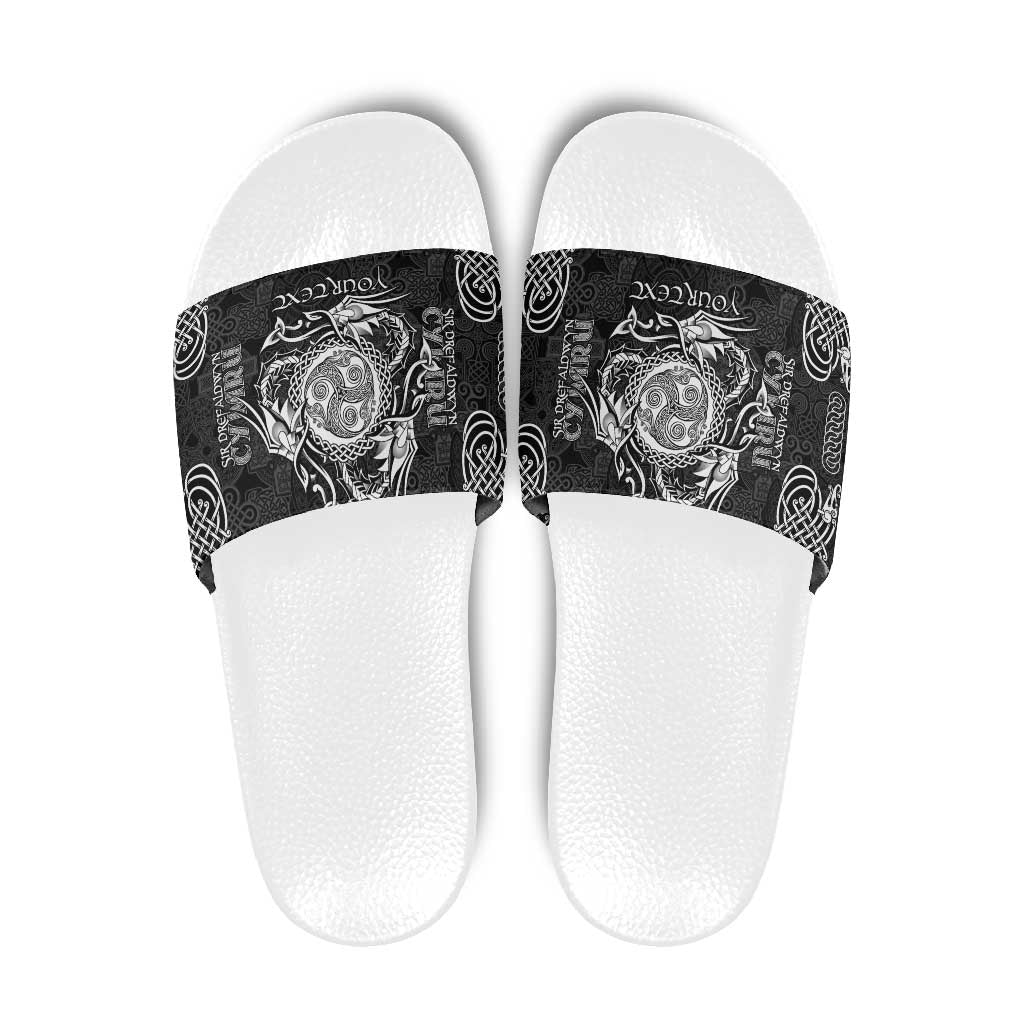 Personalized Montgomeryshire Sir Drefaldwyn Slide Sandals Black Water Triskele Celtic-inspired - Wonder Print Shop