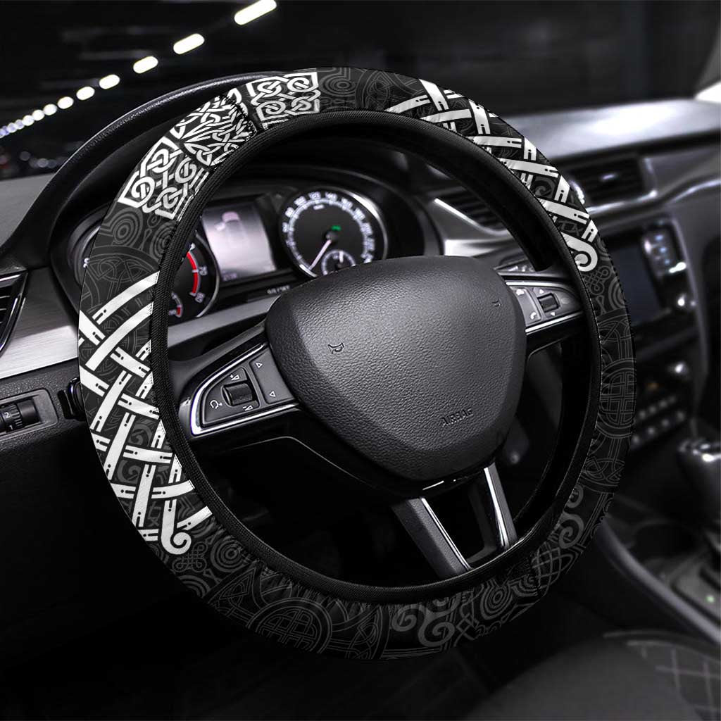Montgomeryshire Sir Drefaldwyn Steering Wheel Cover Black Water Triskele Celtic-inspired - Wonder Print Shop
