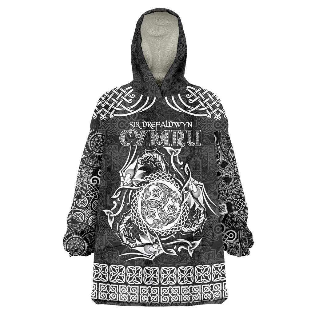 Personalized Montgomeryshire Sir Drefaldwyn Wearable Blanket Hoodie Black Water Triskele Celtic-inspired - Wonder Print Shop