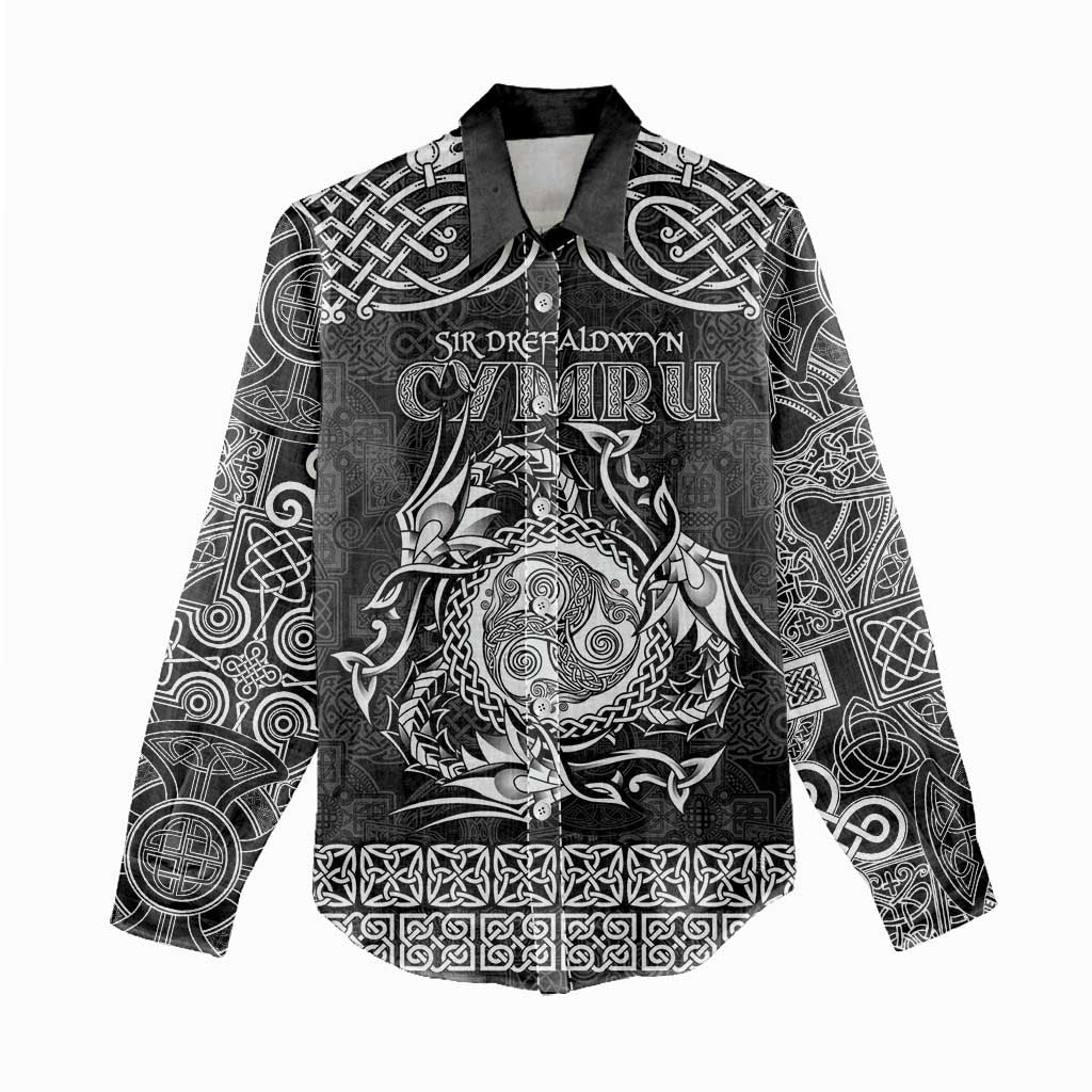 Personalized Montgomeryshire Sir Drefaldwyn Women Casual Shirt Black Water Triskele Celtic-inspired - Wonder Print Shop