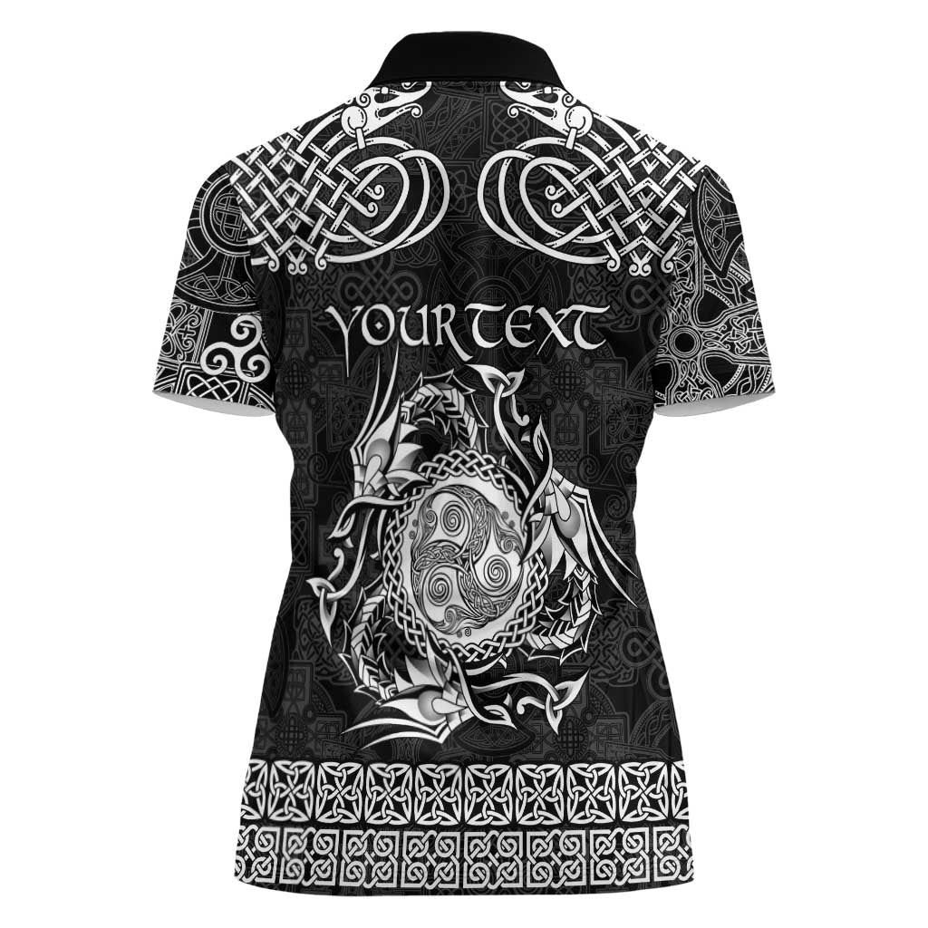 Personalized Montgomeryshire Sir Drefaldwyn Women Polo Shirt Black Water Triskele Celtic-inspired - Wonder Print Shop
