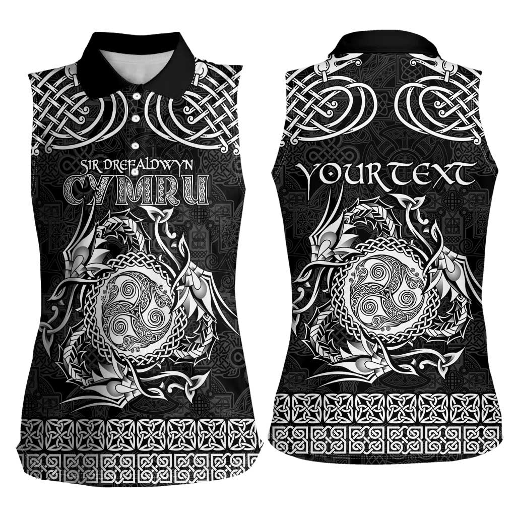 Personalized Montgomeryshire Sir Drefaldwyn Women Sleeveless Polo Shirt Black Water Triskele Celtic-inspired - Wonder Print Shop