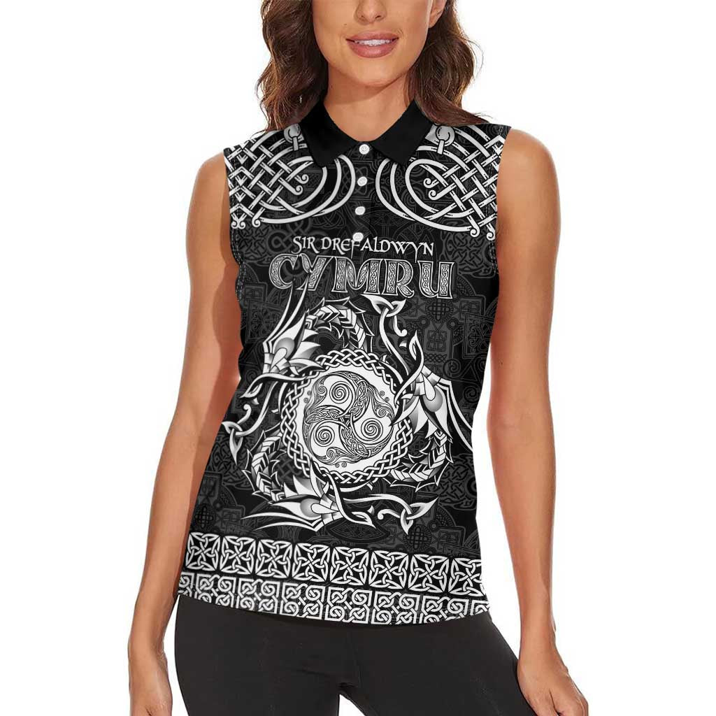 Personalized Montgomeryshire Sir Drefaldwyn Women Sleeveless Polo Shirt Black Water Triskele Celtic-inspired - Wonder Print Shop