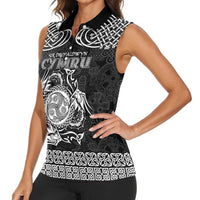 Personalized Montgomeryshire Sir Drefaldwyn Women Sleeveless Polo Shirt Black Water Triskele Celtic-inspired - Wonder Print Shop