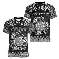 Personalized Montgomeryshire Sir Drefaldwyn Women V-Neck T-Shirt Black Water Triskele Celtic-inspired - Wonder Print Shop