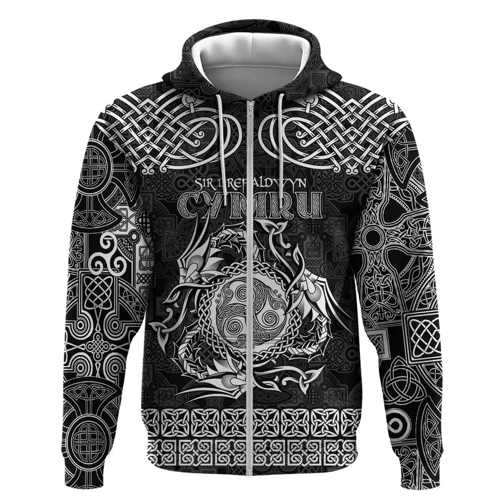 Personalized Montgomeryshire Sir Drefaldwyn Zip Hoodie Black Water Triskele Celtic-inspired - Wonder Print Shop