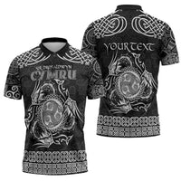 Personalized Montgomeryshire Sir Drefaldwyn Zipper Polo Shirt Black Water Triskele Celtic-inspired - Wonder Print Shop