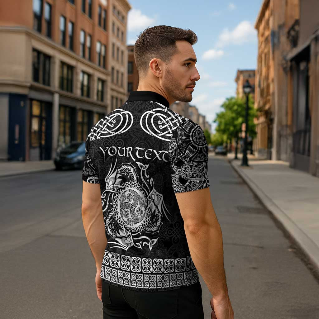 Personalized Montgomeryshire Sir Drefaldwyn Zipper Polo Shirt Black Water Triskele Celtic-inspired - Wonder Print Shop