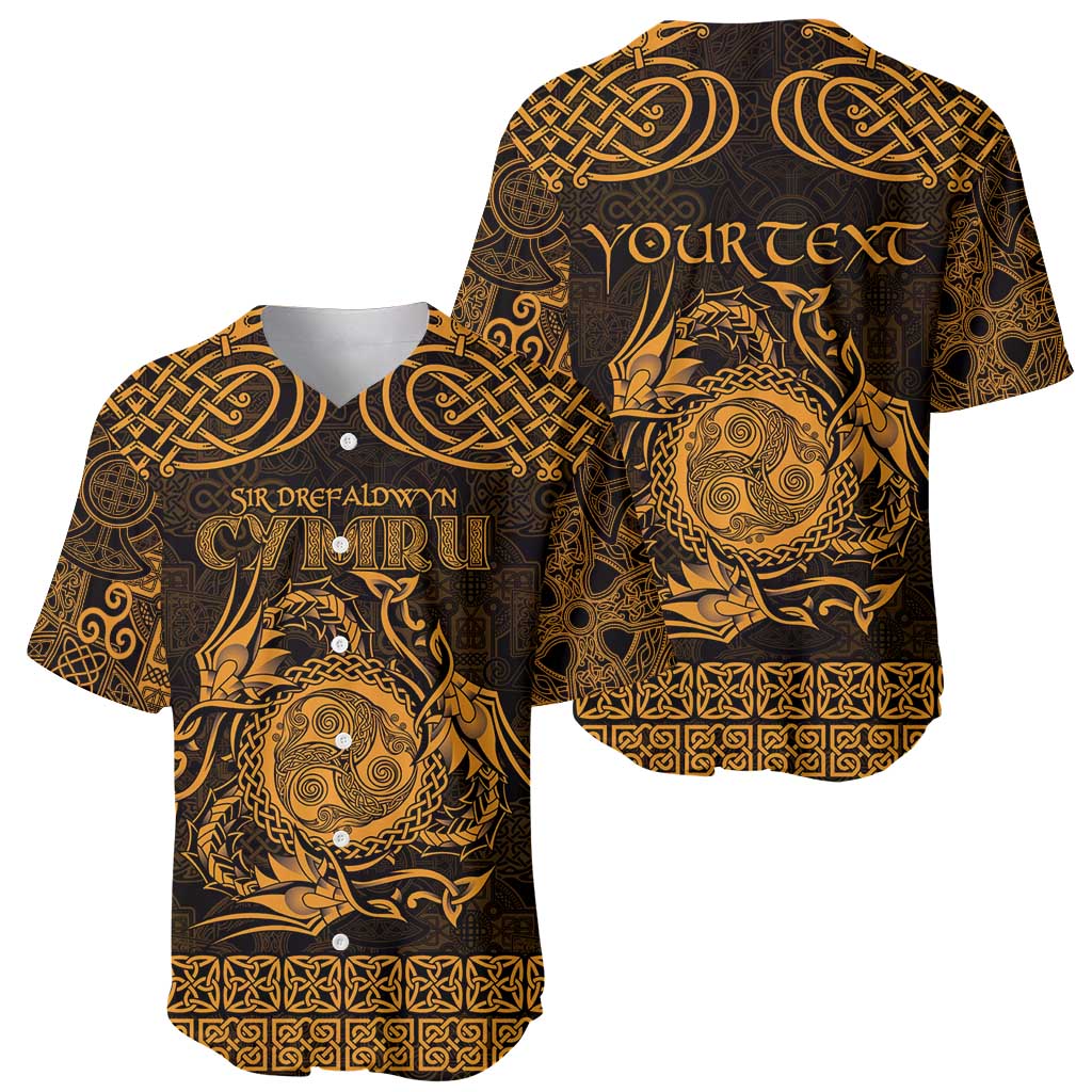 Personalized Montgomeryshire Sir Drefaldwyn Baseball Jersey Gold Water Triskele Celtic-inspired - Wonder Print Shop