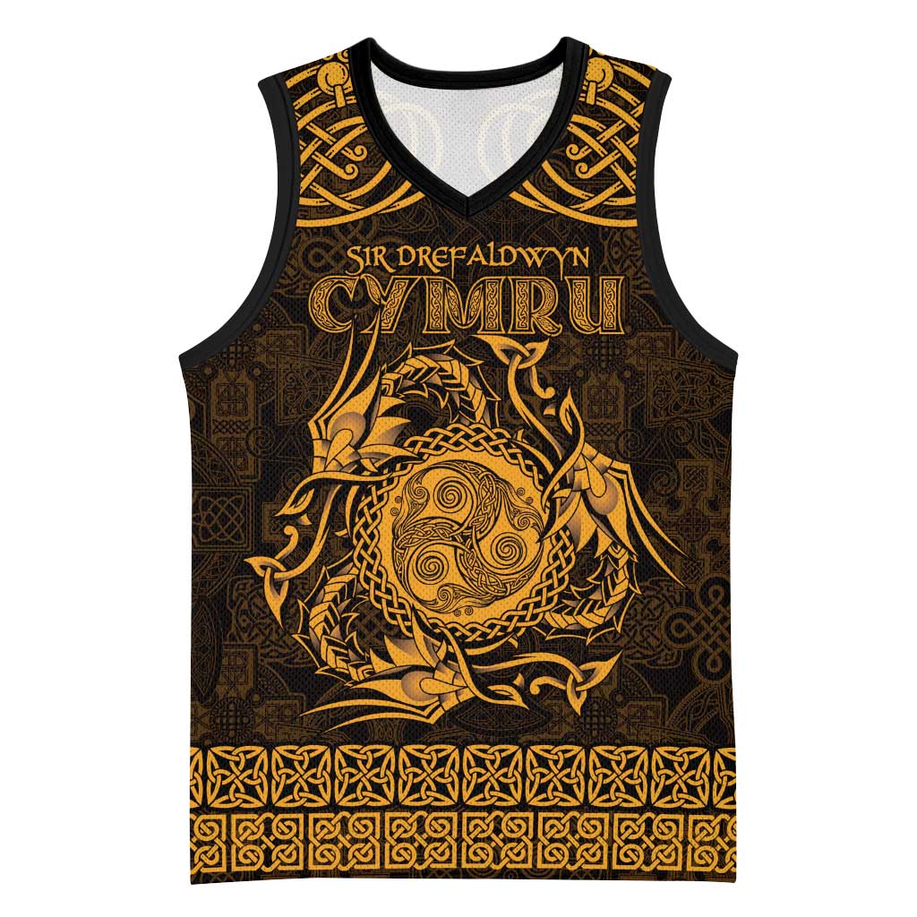 Personalized Montgomeryshire Sir Drefaldwyn Basketball Jersey Gold Water Triskele Celtic-inspired - Wonder Print Shop