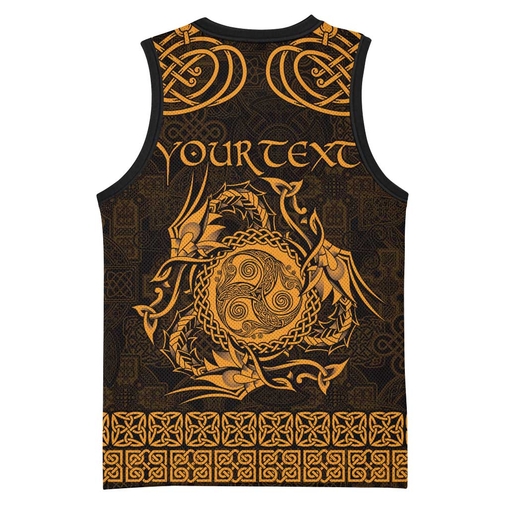 Personalized Montgomeryshire Sir Drefaldwyn Basketball Jersey Gold Water Triskele Celtic-inspired - Wonder Print Shop