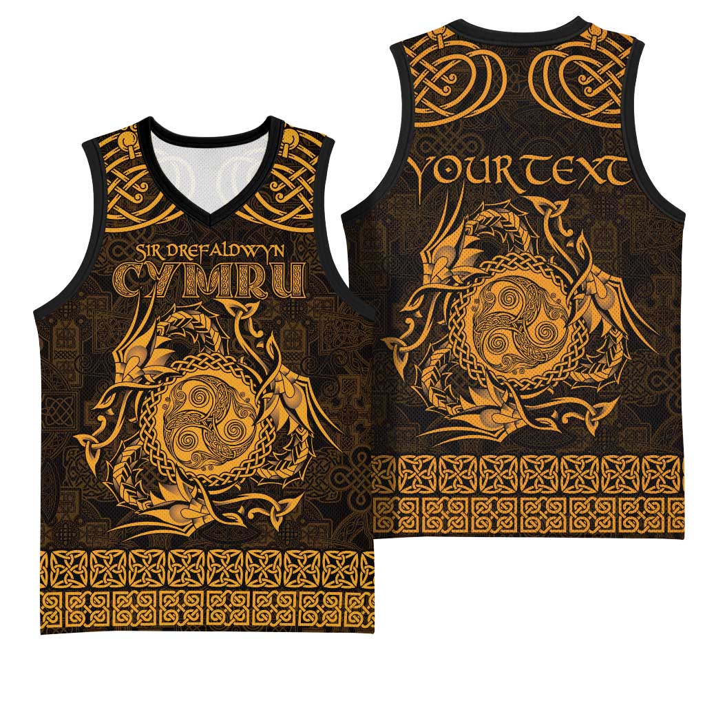 Personalized Montgomeryshire Sir Drefaldwyn Basketball Jersey Gold Water Triskele Celtic-inspired - Wonder Print Shop