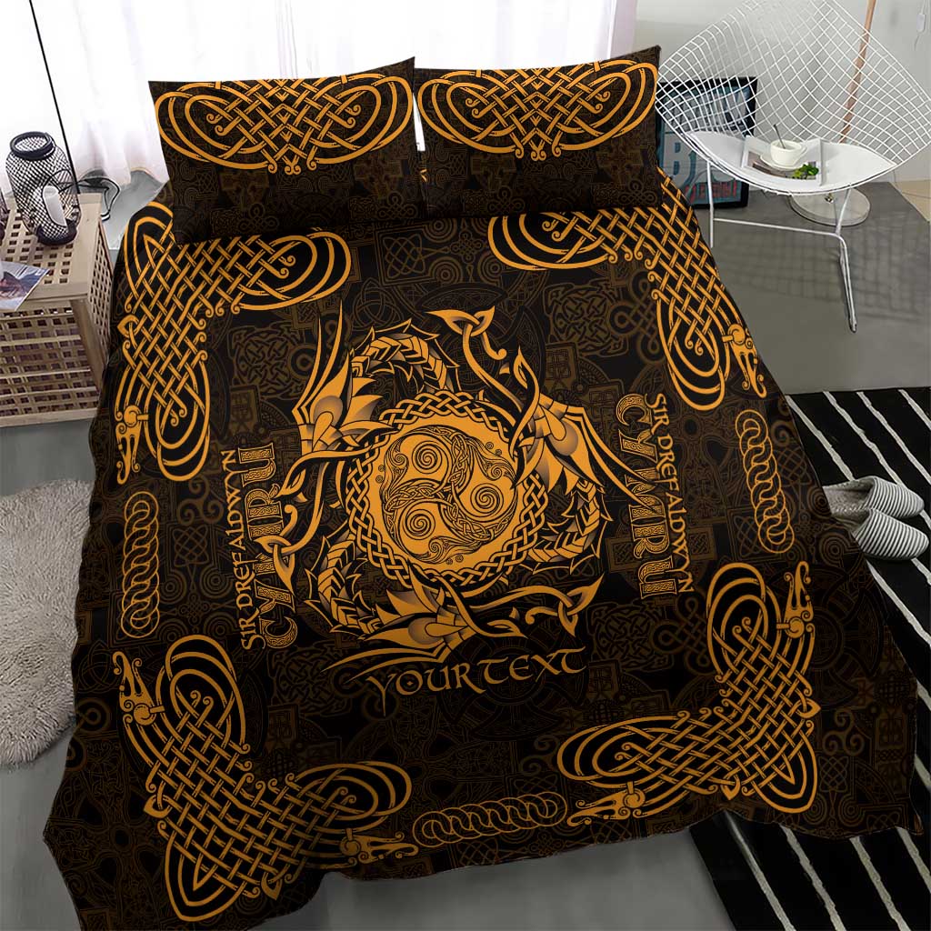 Personalized Montgomeryshire Sir Drefaldwyn Bedding Set Gold Water Triskele Celtic-inspired - Wonder Print Shop