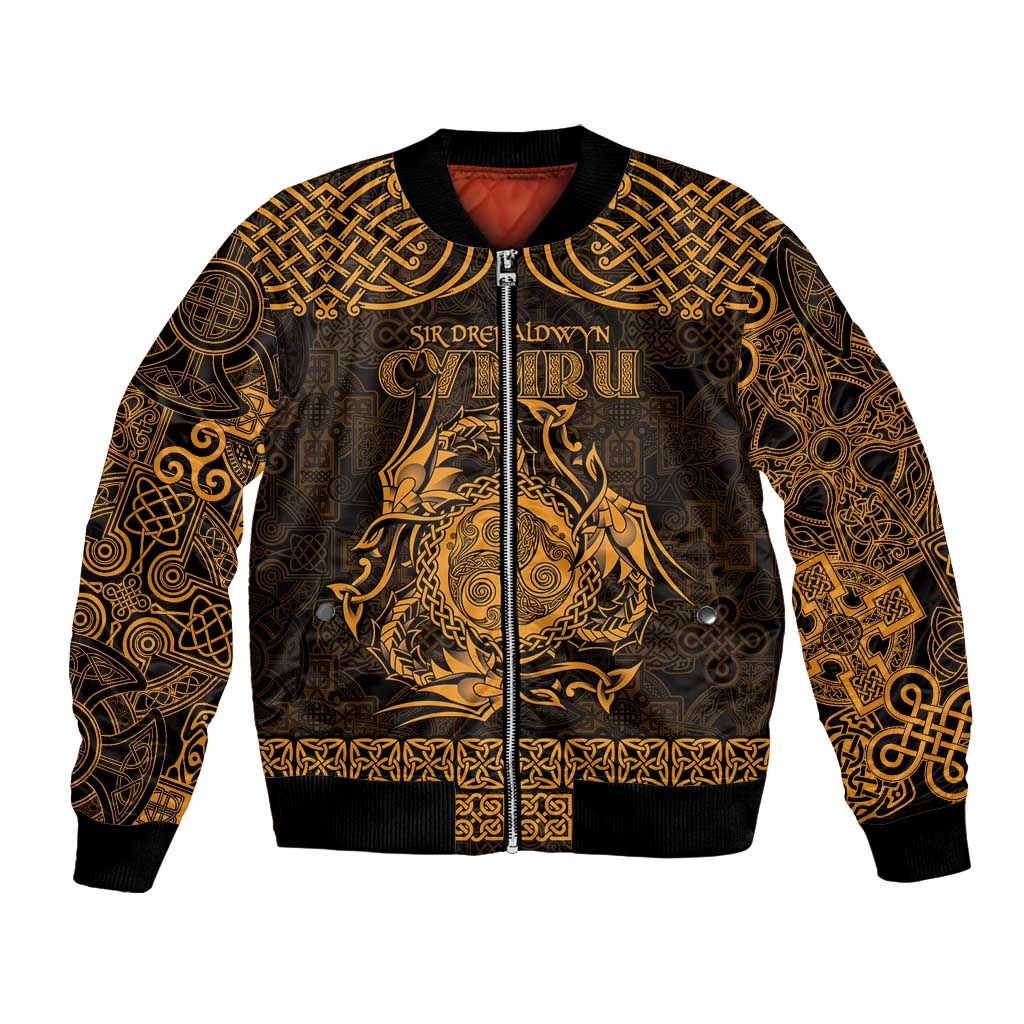 Personalized Montgomeryshire Sir Drefaldwyn Bomber Jacket Gold Water Triskele Celtic-inspired - Wonder Print Shop