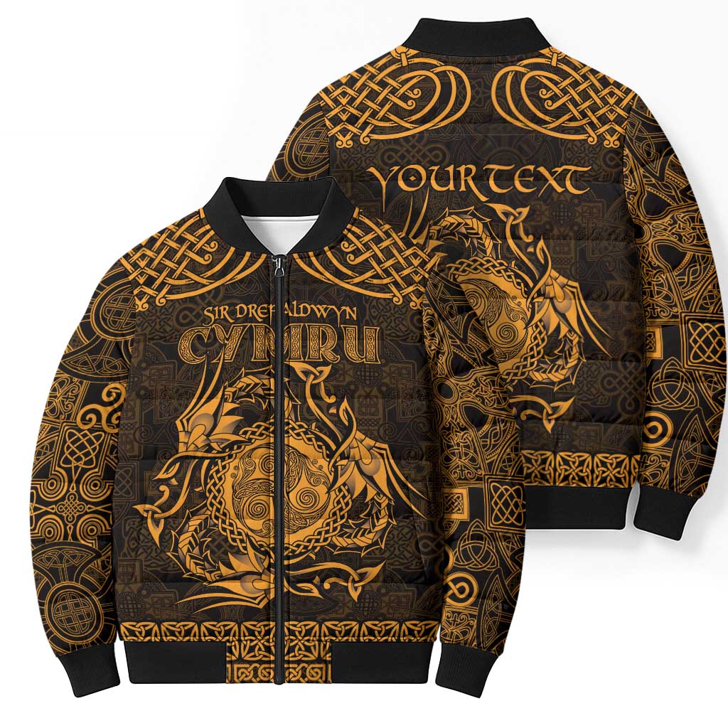 Personalized Montgomeryshire Sir Drefaldwyn Bomber Puffer Jacket Gold Water Triskele Celtic-inspired - Wonder Print Shop