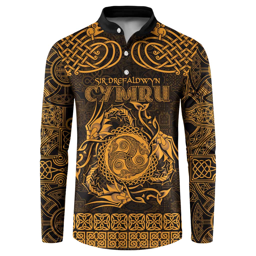 Personalized Montgomeryshire Sir Drefaldwyn Button Sweatshirt Gold Water Triskele Celtic-inspired - Wonder Print Shop