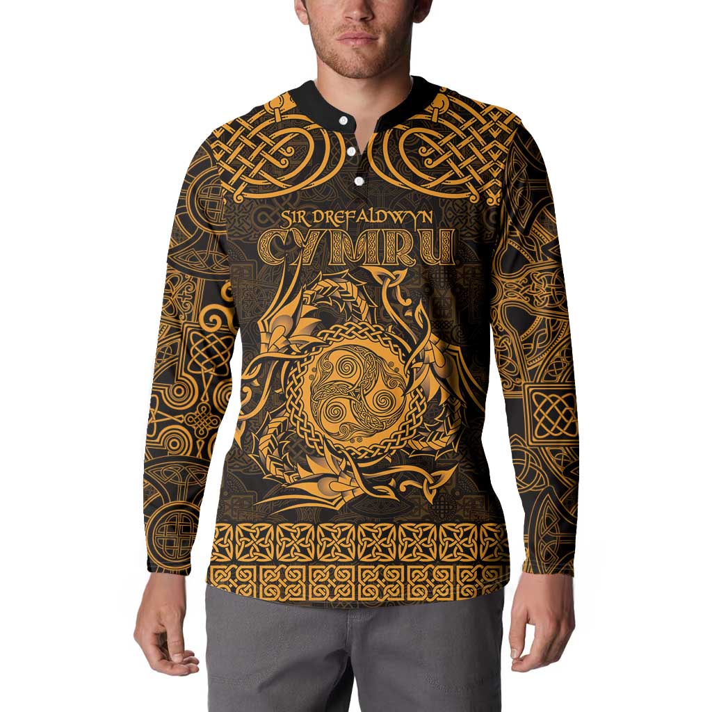 Personalized Montgomeryshire Sir Drefaldwyn Button Sweatshirt Gold Water Triskele Celtic-inspired - Wonder Print Shop