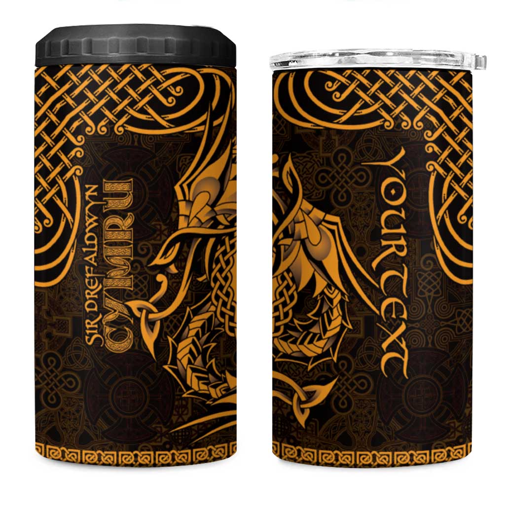 Personalized Montgomeryshire Sir Drefaldwyn 4 in 1 Can Cooler Tumbler Gold Water Triskele Celtic-inspired - Wonder Print Shop