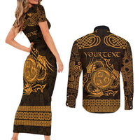 Personalized Montgomeryshire Sir Drefaldwyn Couples Matching Short Sleeve Bodycon Dress and Long Sleeve Button Shirt Gold Water Triskele Celtic-inspired - Wonder Print Shop