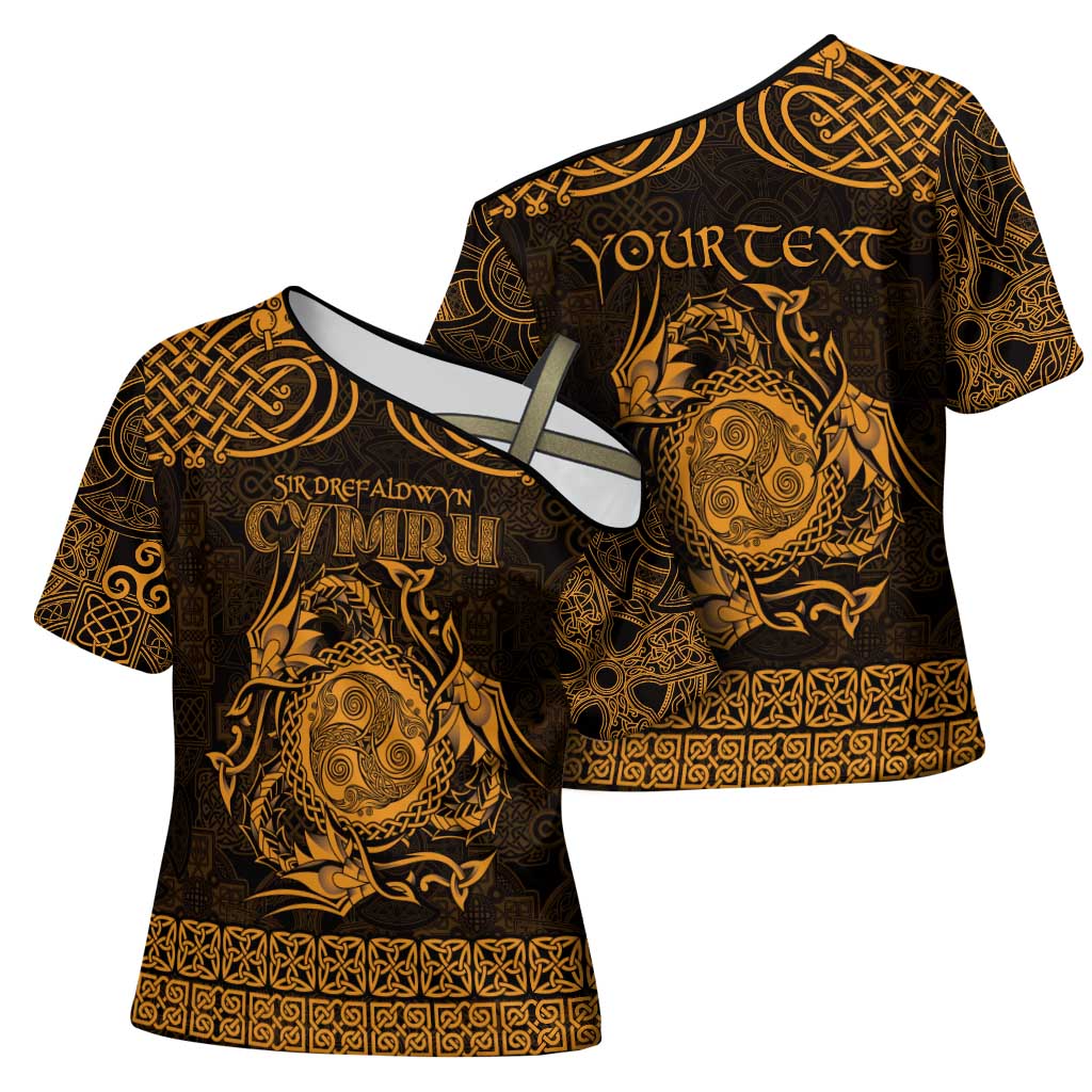 Personalized Montgomeryshire Sir Drefaldwyn Cross Shoulder Shirt Gold Water Triskele Celtic-inspired - Wonder Print Shop