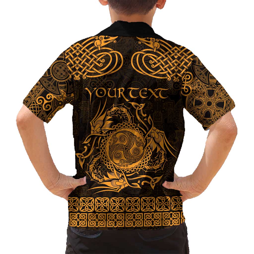 Personalized Montgomeryshire Sir Drefaldwyn Family Matching Long Sleeve Bodycon Dress and Hawaiian Shirt Gold Water Triskele Celtic-inspired - Wonder Print Shop