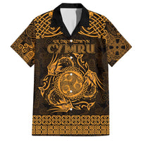Personalized Montgomeryshire Sir Drefaldwyn Family Matching Long Sleeve Bodycon Dress and Hawaiian Shirt Gold Water Triskele Celtic-inspired - Wonder Print Shop
