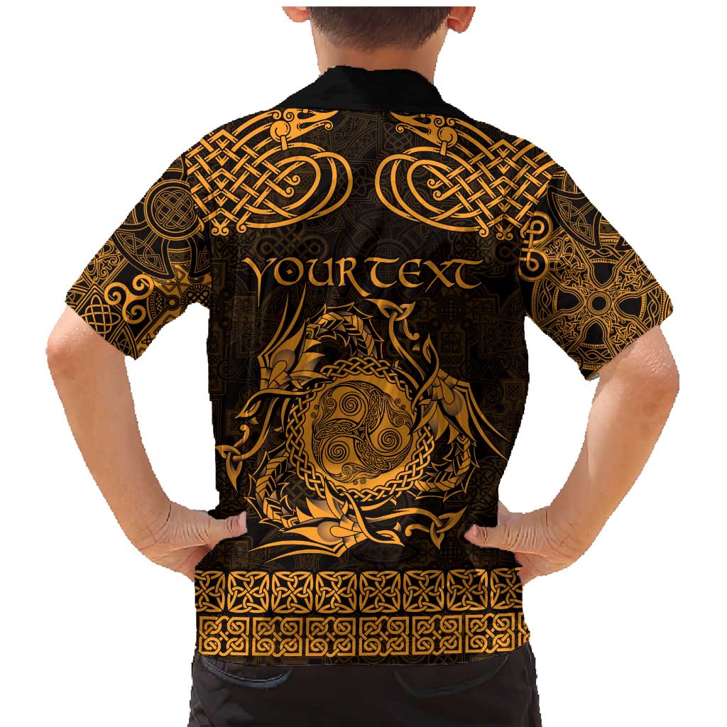 Personalized Montgomeryshire Sir Drefaldwyn Family Matching Mermaid Dress and Hawaiian Shirt Gold Water Triskele Celtic-inspired - Wonder Print Shop