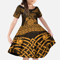 Personalized Montgomeryshire Sir Drefaldwyn Family Matching Mermaid Dress and Hawaiian Shirt Gold Water Triskele Celtic-inspired - Wonder Print Shop