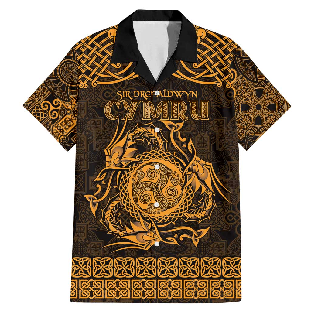 Personalized Montgomeryshire Sir Drefaldwyn Family Matching Mermaid Dress and Hawaiian Shirt Gold Water Triskele Celtic-inspired - Wonder Print Shop