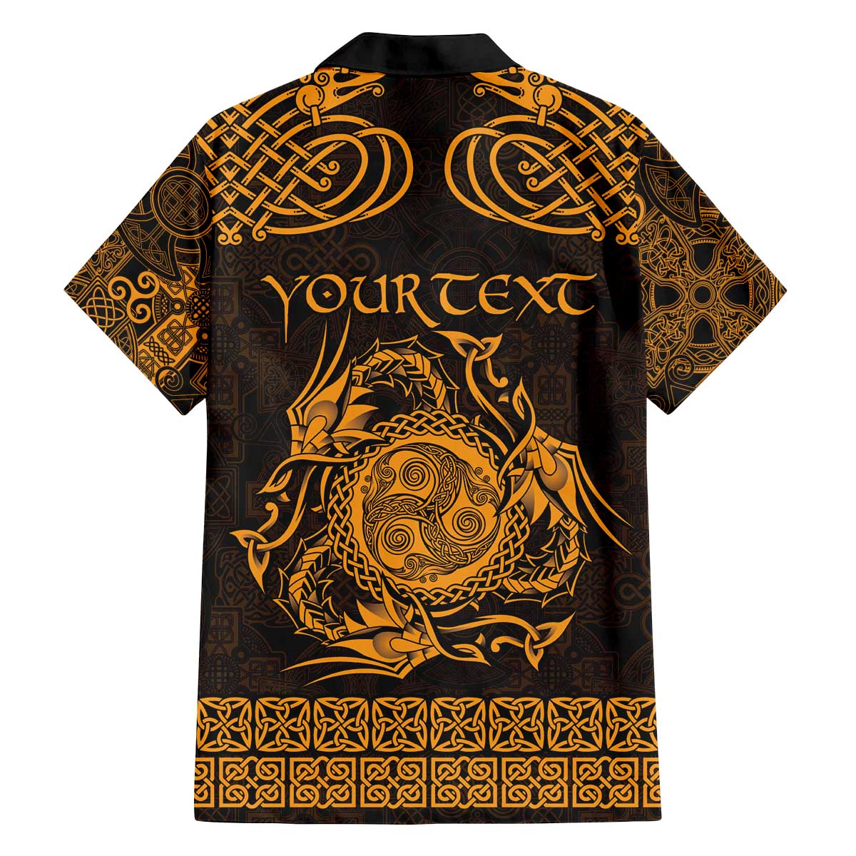 Personalized Montgomeryshire Sir Drefaldwyn Family Matching Off The Shoulder Long Sleeve Dress and Hawaiian Shirt Gold Water Triskele Celtic-inspired - Wonder Print Shop