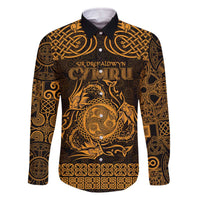 Personalized Montgomeryshire Sir Drefaldwyn Family Matching Off The Shoulder Long Sleeve Dress and Hawaiian Shirt Gold Water Triskele Celtic-inspired - Wonder Print Shop