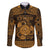 Personalized Montgomeryshire Sir Drefaldwyn Family Matching Off The Shoulder Long Sleeve Dress and Hawaiian Shirt Gold Water Triskele Celtic-inspired - Wonder Print Shop
