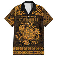 Personalized Montgomeryshire Sir Drefaldwyn Family Matching Off Shoulder Maxi Dress and Hawaiian Shirt Gold Water Triskele Celtic-inspired - Wonder Print Shop