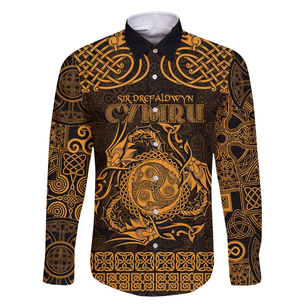 Personalized Montgomeryshire Sir Drefaldwyn Family Matching Off Shoulder Maxi Dress and Hawaiian Shirt Gold Water Triskele Celtic-inspired - Wonder Print Shop