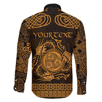 Personalized Montgomeryshire Sir Drefaldwyn Family Matching Off Shoulder Maxi Dress and Hawaiian Shirt Gold Water Triskele Celtic-inspired - Wonder Print Shop