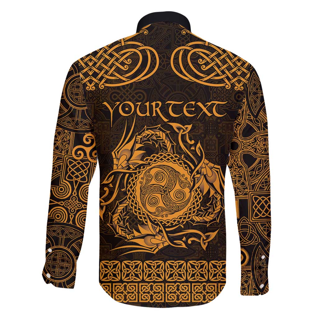 Personalized Montgomeryshire Sir Drefaldwyn Family Matching Off Shoulder Short Dress and Hawaiian Shirt Gold Water Triskele Celtic-inspired - Wonder Print Shop