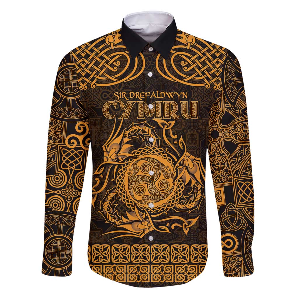 Personalized Montgomeryshire Sir Drefaldwyn Family Matching Puletasi and Hawaiian Shirt Gold Water Triskele Celtic-inspired - Wonder Print Shop